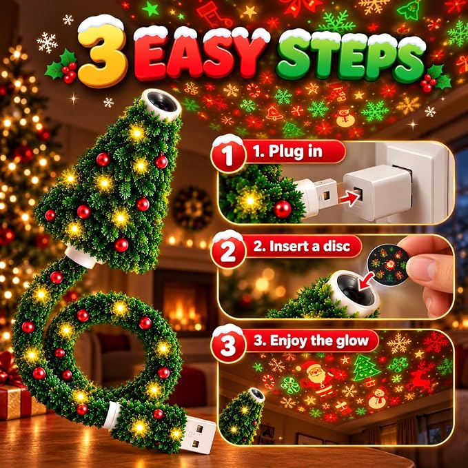 🎄 Plug-In Christmas Tree Projection Night Light – Instant Holiday Room Decor