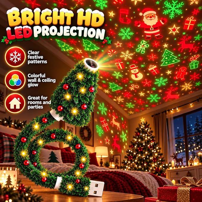 🎄 Plug-In Christmas Tree Projection Night Light – Instant Holiday Room Decor