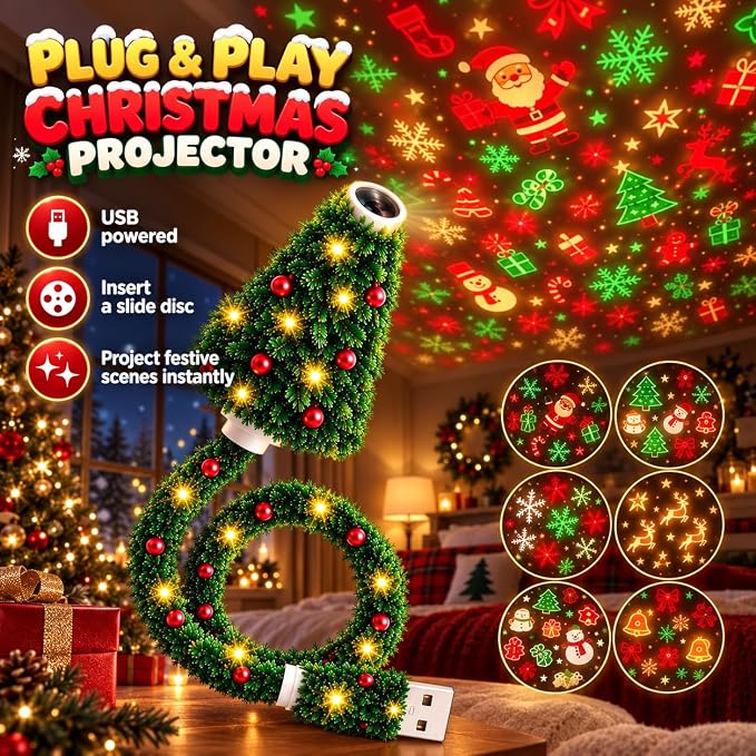 🎄 Plug-In Christmas Tree Projection Night Light – Instant Holiday Room Decor