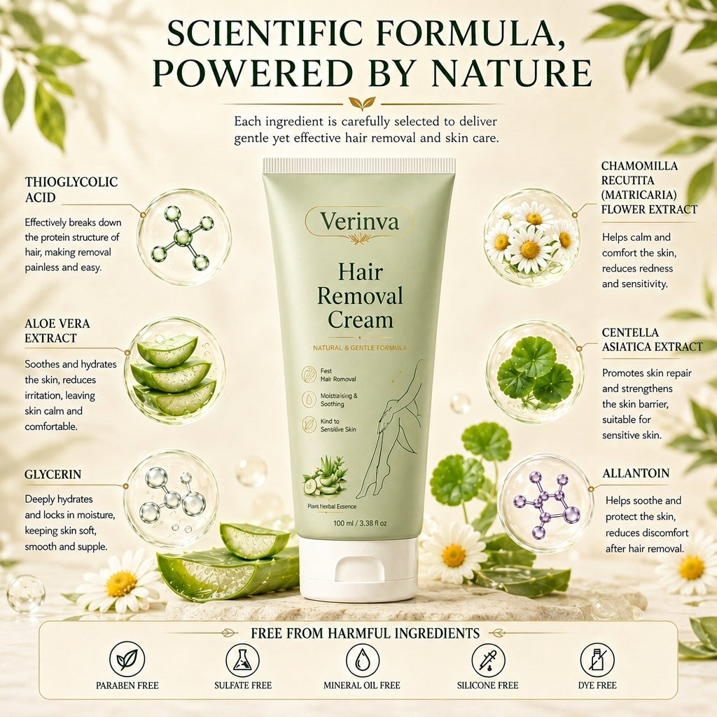 Verinva™ Natural Gentle Hair Removal Cream | For Women & Men, Sensitive Skin